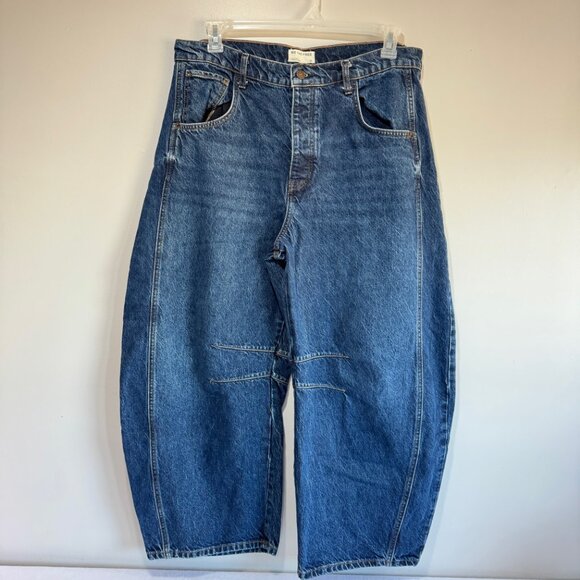 FREE PEOPLE We The Free Good Luck Mid Rise Barrel Leg Jeans in "Deep End" Sz 31 - Picture 5 of 13